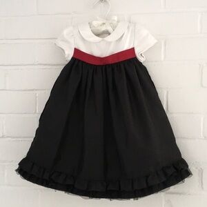 Gymboree Holiday Black and White Kids Dress With Red Empire Waist Sash 12-18M